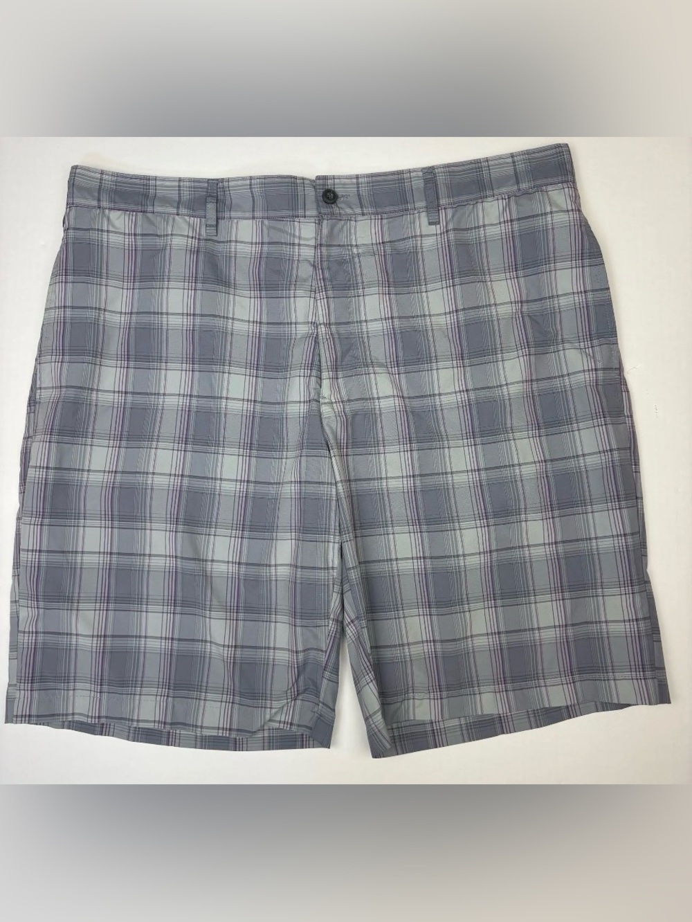 Pro Tour Men Size 40 Shorts Golf Plaid Gray Purple Polyester Lightweight Flat